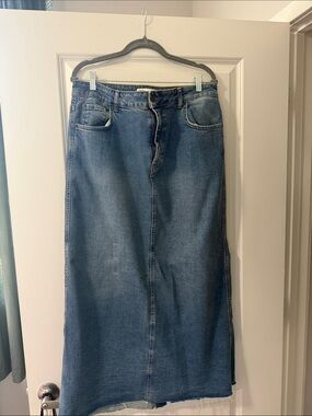 Zara Women's Blue Straight-Leg Denim Maxi Skirt